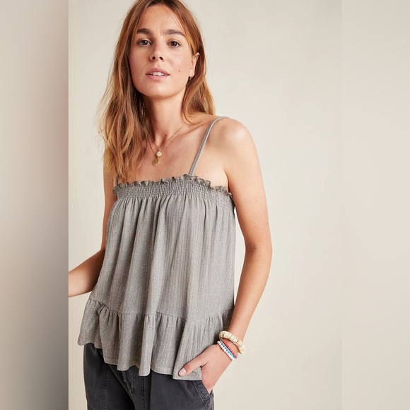 Anthropologie Tops - Anthropologie amadi Gray Ruffled Tiered Camisole | Wyatt Shimmer Tank